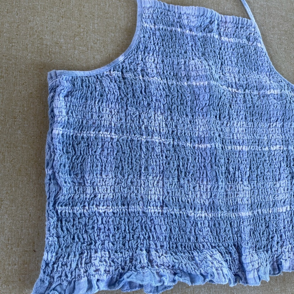 American Eagle Halter Tank Top Smocked Large Blue - Picture 2 of 7